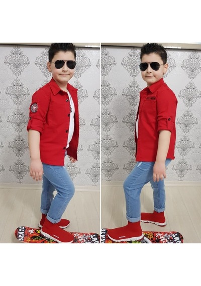 Modavals 4 Parça Gömlekli Erkek Çocuk Takım - Kırmızı 001