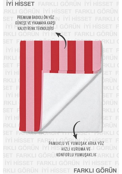Çizgili Pembe Kırmızı Plaj Havlusu - Modern Marin Stil Havuz Deniz Hızlı Kuruyan Mikrofiber Havlu Sisli Deniz