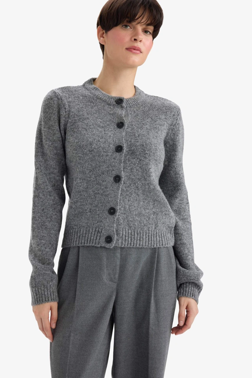 Defacto Regular Fit Bisiklet Yaka Basic Düz Düğmeli Soft Touch Yumuşak Triko Hırka E3654ax25wngr452 Gri-gr452