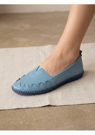 Beren Hakiki İndigo Mavi Kadın Babet Ortopedik Taban Düz Motifli Slip-on Comfort Ayakkabı