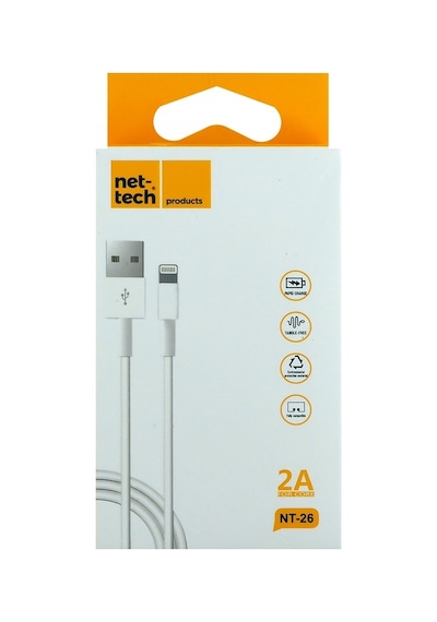 Nettech NT-26 Plastik 20 CM Lightning Data Kablo Beyaz