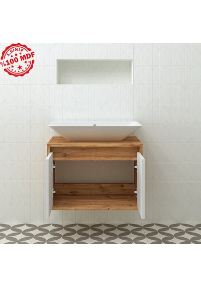 Banos Roomart Ayaksız 2 Kapaklı Lavabolu Ahşap-Mat Beyaz Mdf 65 . Beyaz