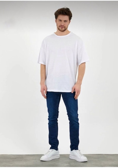 Erkek Oversize Pamuklu Bisiklet Yaka Kısa Kollu T-shirt BEYAZ