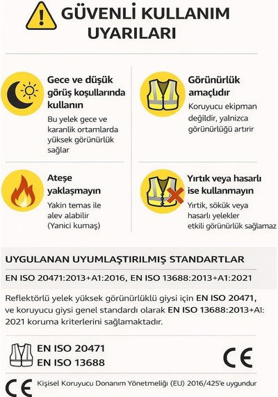 Kkdstock Work Safety Equipment Fosforlu Reflektörlü İkaz Yeleği 5 Cm Reflektörlü Gece Görünür Sarı