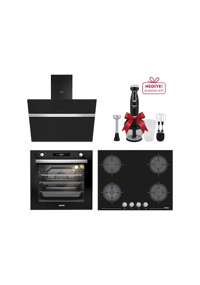 Simfer 8 Fonksiyon Siyah Multi Turbo Dijital 3'lü Ankastre Set (7381 Fırın + 3653 Ocak + 8611 Davlumbaz)