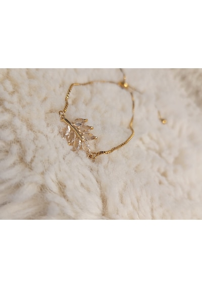 Stainless Steel Zirkon Taşlı Yaprak Çelik Bileklik Gold