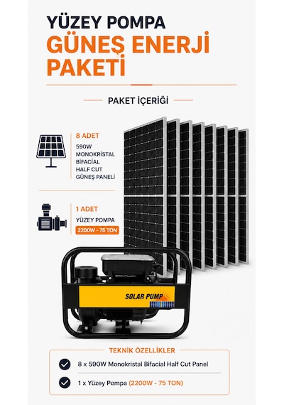 8 Panelli Yüzelsel Pompa Güneş Enerji Paketi