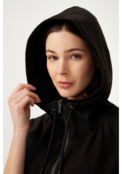 Los Ojos Kadın Siyah Kapüşonlu Fermuarlı Sweatshirt Eşofman Üstü Siyah
