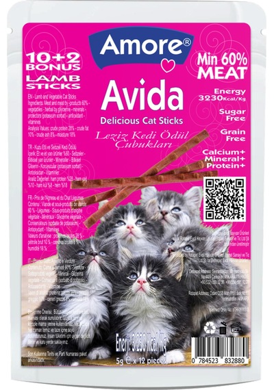 Amore Avita Kuzu Etli ve Sebzeli Kedi Ödül Çubuğu 12 Adet