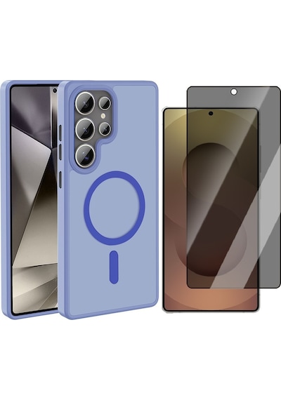 Vendas Galaxy Uyumlu S25 Ultra Kılıf M-safe Şarj Özellikli Mat Arka Yüzey Zore Sio Kapak + Hayalet Ekran Koruyucu Lila