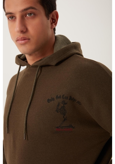 Polostate Erkek Ön Arka Age Of State Baskılı Sweatshirt Haki