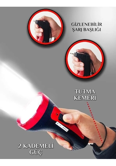 Şarjlı 10w Projektör Led El Feneri 2 Mod Aydınlatmalı Uzun Menzil Işıldak Kambur Fener 5332