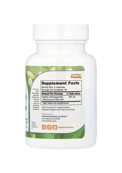 Zahler, As-hw-aga-ndha 600, Clinically Validated Dose, Supports Mental Energy & Relaxation, 60 Capsules 300 Mg Per Capsule