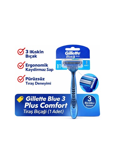 Jilet Blue 3 Plus Comfort Tıraş Bıçağı 1 Adet 3 Bıçaklı Ergonomik Saplı Erkek Tıraş Bıçağı