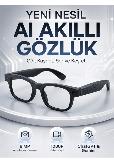Akıllı Gözlük 8 Mp Kameralı 1080p Video Kayıt Wifi Bağlantılı Çift Mikrofonlu Gürültü Engelleme Özellikli - Lisinya