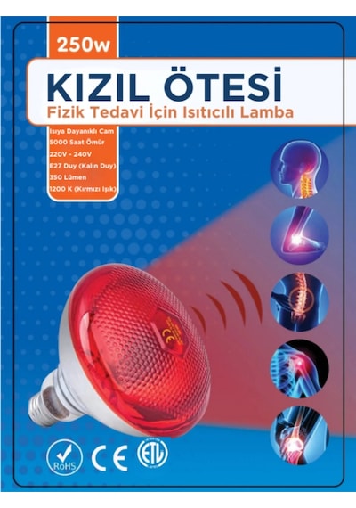 250w Kızılötesi İnfrared Isıtıcılı Fizik Lambası Kırmızı Işık E27 Kalın Duy