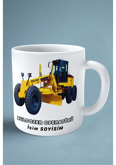 Buldozer Operatörü Baskılı Kupa Bardak Çift Taraflı Baskı Kişiye Özel Model 6 Çok Renkli