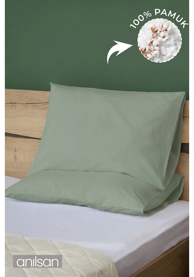 2'li Mint Yeşili Yastık Kılıfı 50x70 Cm, %100 Pamuk,63tel Yeşil
