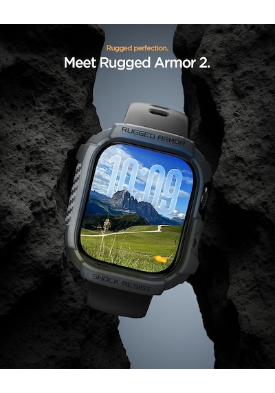 Apple Watch 46mm Seri 11/10 İle Uyumlu Kılıf Rugged Armor 2 Dark Gray - Acs10500 Çok Renkli