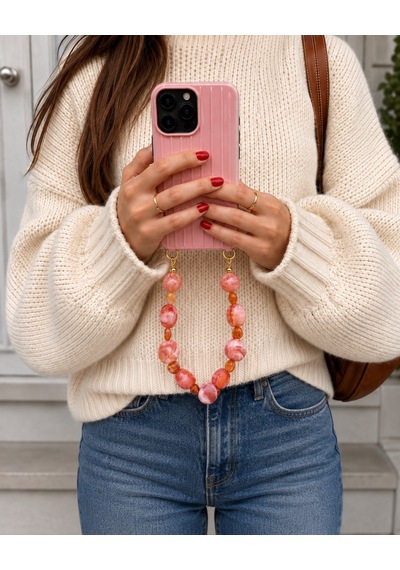 Les Petites Mains Somon Mermer Desenli İri Boncuklu Telefon Askısı Cep Telefonu Askısı Ve Aksesuarı