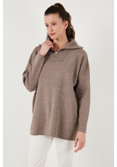 Lela Yarım Fermuarlı Onesize Triko Bayan Kazak 4616079Y Koyu Vizon Lela Yarım Fermuarlı Onesize Triko Bayan Kazak 4616079Y Koyu Vizon