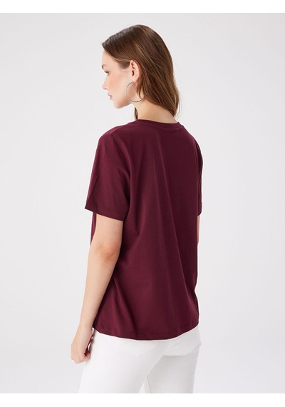 Faik Sönmez %100 Pamuk Yuvarlak Yaka T-shirt W27tsh004 Bw27tsh00440 Bordo