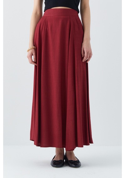 Mixray 4631 Kadın Parçalı Kloş Etek Bordo Bordo