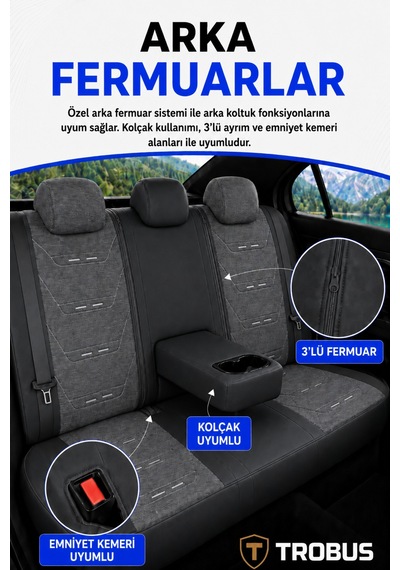 Dacia Sandero 2008+ Uyumlu Prestige Line Keten Serisi Füme Siyah Koltuk Kılıfı 42697002