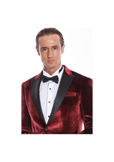 Wessi Kadife Slim Fit Bordo Erkek Smokin Ceket Bordo
