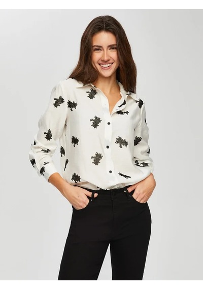 Faik Sönmez Allover Çiçek Flok Baskılı Tunik 014 Us25tnk01473 Ekru