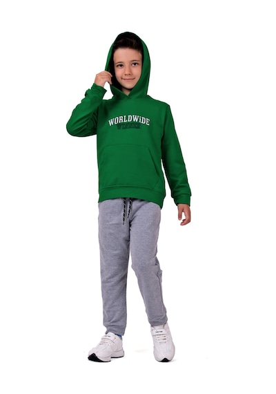 Mnk Baby & Kids Erkek Çocuk Worldwide Winner Nakışlı Kanguru Cepli Kapüşonlu Eşofman Takımı Yeşil