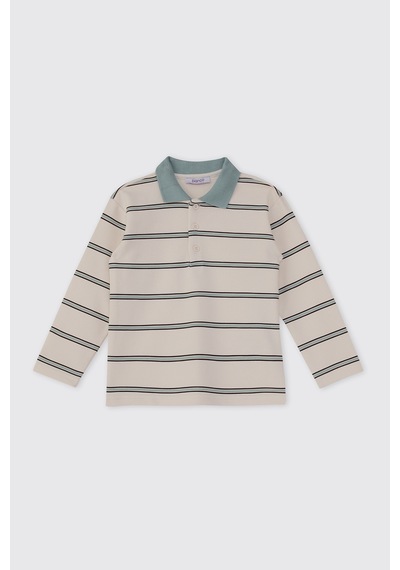 Panço Erkek Çocuk Çizgili Ekru Sweatshirt Krem