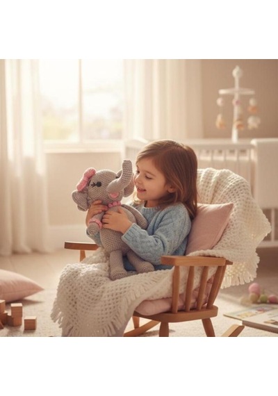 El Yapımı Amigurumi Oyuncak Fil 29 Cm Pelüş Açık Gri