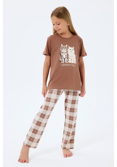 Rolypoly Kız Çocuk Kahverengi Pijama Takım Kahverengi
