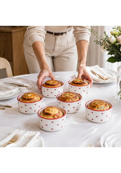 Ayrex 6'li El Yapımı Seramik Sufle Kabı Seti, Fırına Dayanıklı Ramekin Krem Brüle Ve Mağma Kek Kalıbı, Çerez Diğer