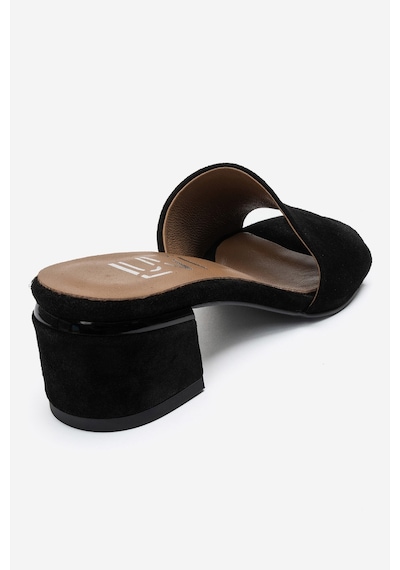 Luvi Shoes Delavıe Siyah Süet Hakiki Deri Kadın Kalın Topuklu Terlik