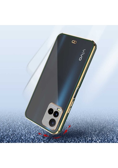 Vivo Y33S Kılıf Köşeli Gold Şeffaf Kapak
