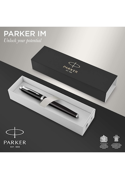 Parker Im Lake Siyah Krom Tasarımlı Roller Kalem, İnce Uç, Siyah Çok Renkli