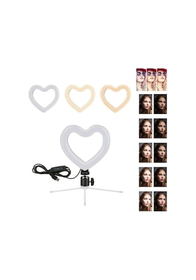 Tripod Kalp 10 Inç Heart Light 5500k Youtuber Led Işıklı 2.1 Metre Kumandalı Tripod Selfie Makyaj