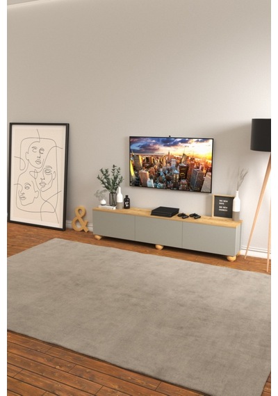 B3 Concept Nort Serisi Koyu Gri & Safir Meşe 3 Kapaklı Tv Ünitesi