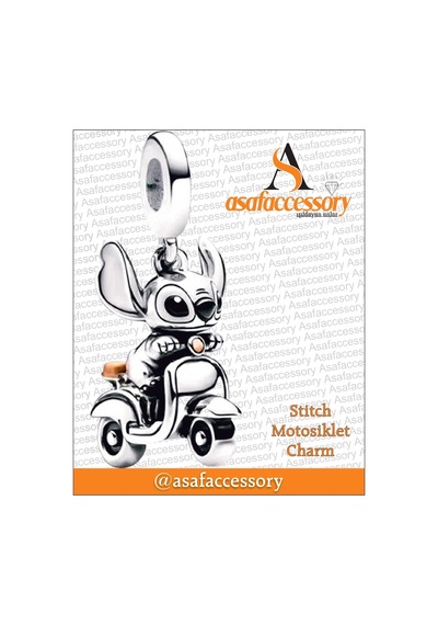 Stitch Motosiklet Charm Asafaccessory Gümüş