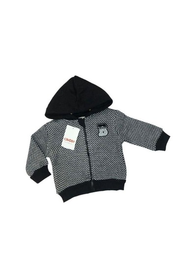 Çikoby Erkek Bebek Kapüşonlu Kareli Fermuarlı Hırka-13476 Siyah