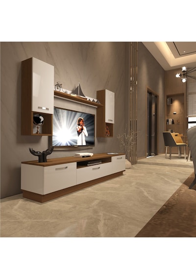 Decoraktiv Trendstyle 5da Mdf Tv Ünitesi Tv Sehpası - Ceviz Beyaz Ahşap - Beyaz