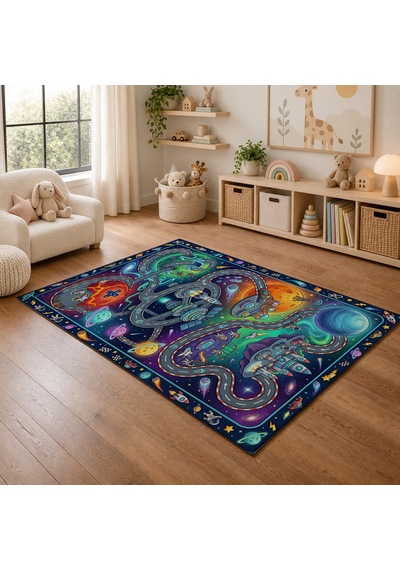Kartela Halı Uzay Macerası Kaymaz Taban Çocuk Oyun Halısı - 160 X 240 Cm Çok Renkli
