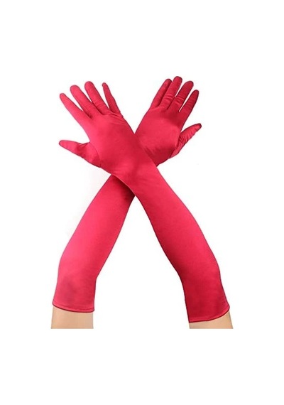 Kırmızı Renk Dirseğe Kadar Uzun Kumaş Eldiven 40 Cm Yetişkin