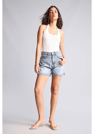 Defacto %100 Pamuk Mom Fıt Mavi Denim Şort I3183ax26hsnm28 Mavi-nm28