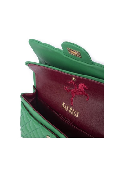 Nas Bag Kadın Çapraz Çanta Büyük Boy Zincirli Kapitone Çim Yeşili Nova En:26 Boy:16 Cm Yeşil