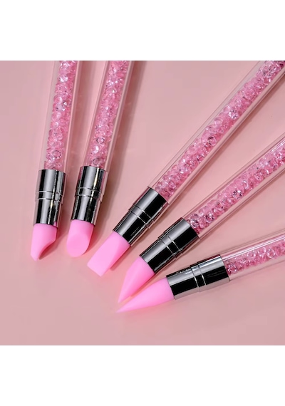 5li Çift Uçlu Silikon Nail Art Dot Kalem Seti Heykel Kalem Seti Pembe