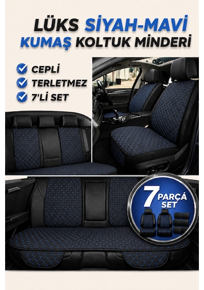 Volkswagen Beetle / Kaplumbağa 1938 2003+ Üniversal 7 Parça Kapitone Kumaş Koltuk Minderi Siyah Mavi