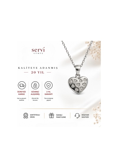Servi 925 Ayar Gümüş Zirkon Taşlı Mini Kalp Kolye-436